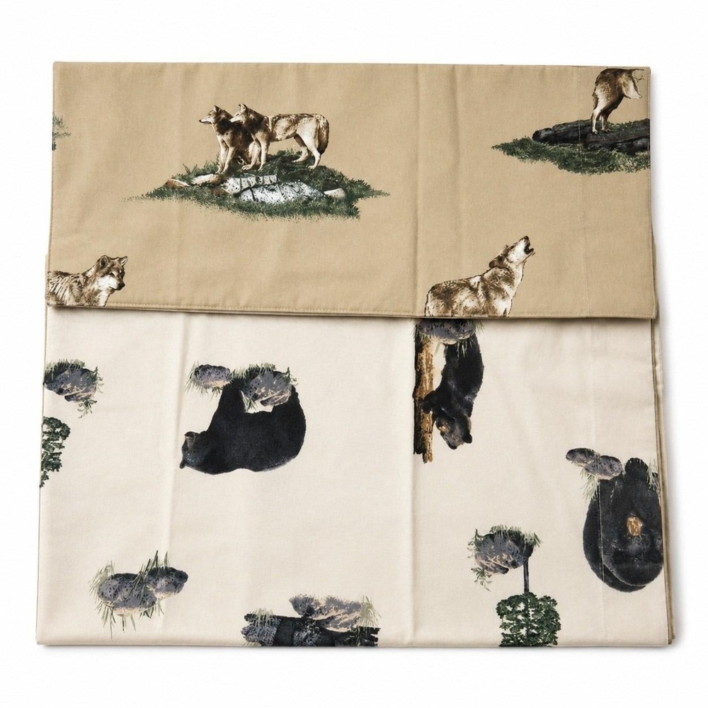 Vintage Wildlife Pillowcases Bear Wolf Cabin Lodge Standard Size Set of 2